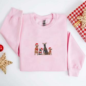 Christmas Dogs Embroidery Sweatshirt, Happy Puppy Christmas Embroidery For Dog Lover | Mazezy