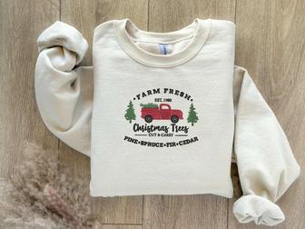 Christmas Farm Fresh Truck Embroidered Sweatshirt, Best Gift For Christmas | Mazezy