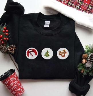 Christmas Sugar Cookies Embroidered Sweatshirt, Santa And Reindeer Crewneck Sweatshirt | Mazezy