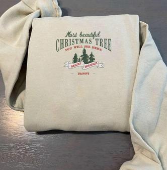 Christmas Tree Embroidery Sweatshirt, Embroidery Crewneck Sweatshirt For Family | Mazezy