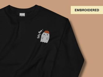 Cute Ghost Embroidered Sweatshirt Crewneck Sweatshirt For Men And Women | Mazezy