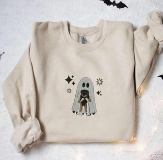 Cute Ghost Holding Puppy Embroidered Sweatshirt For Family | Mazezy