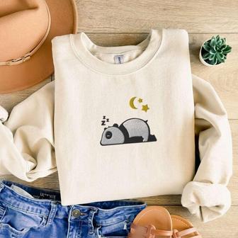 Cute Panda Embroidered Sweatshirt Crewneck Sweatshirt Gift For Family | Mazezy