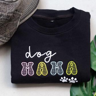 Dog Mama Embroidered Sweatshirt, Dog Mom Embroidered Sweatshirt Crewneck For Family | Mazezy
