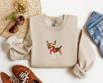 Embroidered Beagle Dog Reindeer Christmas Sweatshirt, Gift For Dog Lover | Mazezy