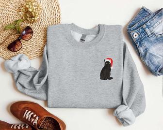 Embroidered Black Cat Santa Christmas Sweatshirt Crewneck Sweater For Women | Mazezy