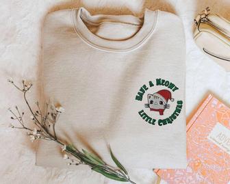 Embroidered Cat Christmas Sweatshirt, Have A Meowy Little Sweater, For Cat Lovers | Mazezy