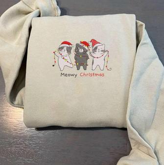 Embroidered Cat Funny Christmas Sweatshirts, Embroidered Crewneck For Family | Mazezy AU