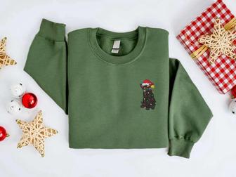 Embroidered Christmas Cat Sweatshirt, Black Cat Christmas Sweater For Christmas | Mazezy