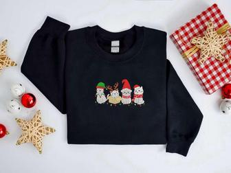 Embroidered Christmas Cat Sweatshirt, Meowy Santa Christmas Sweater For Family | Mazezy