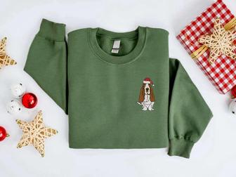 Embroidered Christmas Dog Sweatshirt, Basset Hound Dog Christmas Sweater For Family | Mazezy
