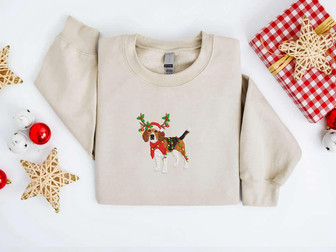 Embroidered Christmas Dog Sweatshirt, Beagle Dog Christmas Sweatshirt For Family | Mazezy