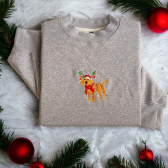 Embroidered Christmas Dog Sweatshirt, Beagle Reindeer Santa Dog Sweater For Family | Mazezy