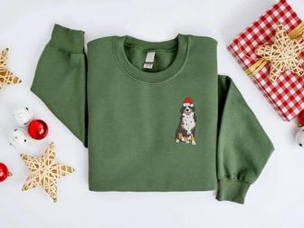 Embroidered Christmas Dog Sweatshirt, Bernese Mountain Dog Santa Christmas Sweater For Family | Mazezy