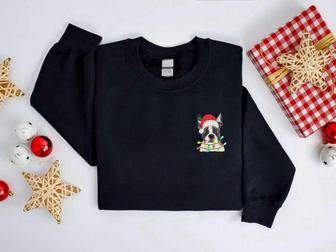 Embroidered Christmas Dog Sweatshirt, Boston Terrier Dog Christmas Sweater For Family | Mazezy