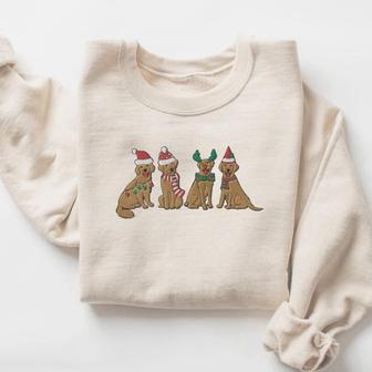 Embroidered Christmas Dog Sweatshirt, Christmas Dog Crewneck, For Dog Lovers | Mazezy