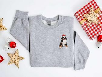 Embroidered Christmas Dog Sweatshirt Embroidered Bernese Mountain Dog Sweater For Christmas | Mazezy