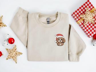 Embroidered Christmas Dog Sweatshirt, Embroidered Poodle Santa Dog Sweater For Christmas | Mazezy UK