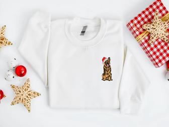 Embroidered Christmas Dog Sweatshirt, German Shepherd Santa Dog Sweater For Family | Mazezy AU