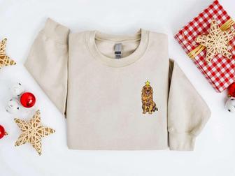 Embroidered Christmas Dog Sweatshirt, Golden Dog Christmas Sweater For Family | Mazezy