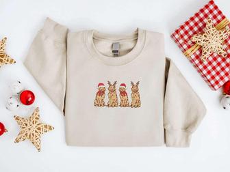 Embroidered Christmas Dog Sweatshirt, Golden Retriever Dog Christmas Sweater For Christmas | Mazezy