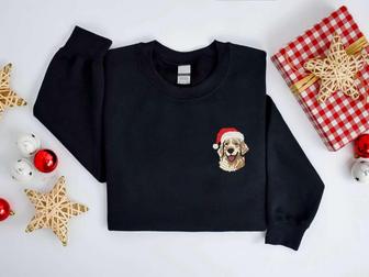 Embroidered Christmas Dog Sweatshirt, Golden Retriever Santa Christmas Sweater For Family | Mazezy UK