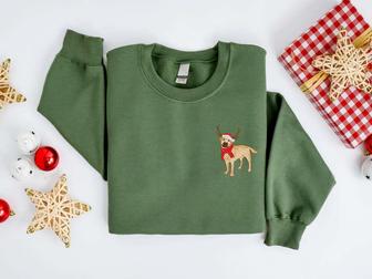 Embroidered Christmas Dog Sweatshirt, Labrador Retriever Reindeer Sweatshirt For Family | Mazezy