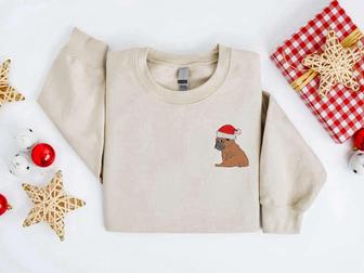 Embroidered Christmas Dog Sweatshirt, Pug Santa Dog Christmas Sweater | Mazezy