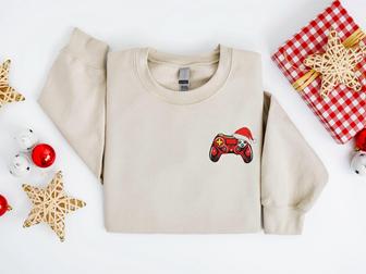 Embroidered Christmas Game Sweatshirt Embroidered Gamer Santa Christmas Sweater For Christmas | Mazezy AU