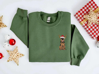 Embroidered Christmas German Shepherd Dog Sweatshirt Gift For Dog Lover | Mazezy