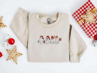 Embroidered Christmas Ghost Sweatshirt, Santa Ghost Christmas Sweater For Family | Mazezy