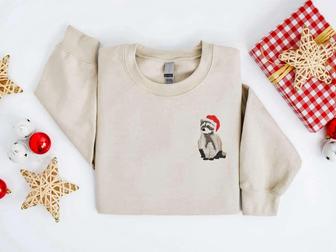 Embroidered Christmas Raccoon Sweatshirt, Raccoon Santa Christmas Sweater For Family | Mazezy UK