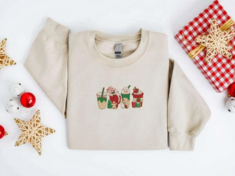 Embroidered Christmas Snowman Coffee Sweatshirt, Best Gift For Christmas | Mazezy