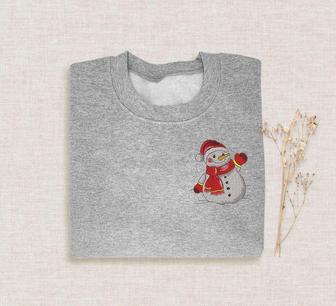 Embroidered Christmas Snowman Sweatshirt, Embroidery Family Xmas Crewneck For Family | Mazezy