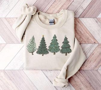 Embroidered Christmas Sweatshirt, Christmas Crewneck Pullover Christmas Tree Holiday Sweaters | Mazezy
