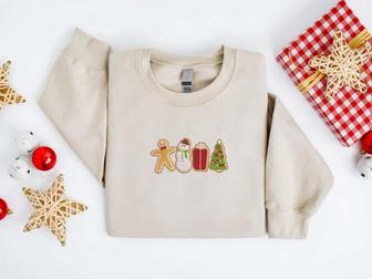 Embroidered Christmas Sweatshirt, Gingerbread Cookies Sweater For Christmas | Mazezy