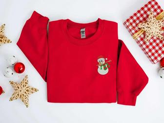 Embroidered Christmas Sweatshirt, Snowman Santa Hat Christmas Sweatshirt For Family | Mazezy AU