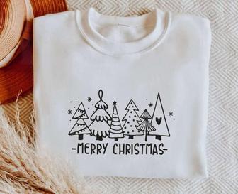 Embroidered Christmas Tree Sweatshirt, Christmas Sweatshirts For Women | Mazezy