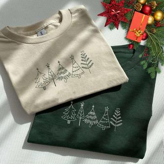 Embroidered Christmas Tree Sweatshirt, Farm Fresh Shirt, Christmas Gift For Mom | Mazezy