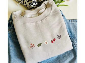 Embroidered Cottage core Sweatshirt, Gift For Friend | Mazezy