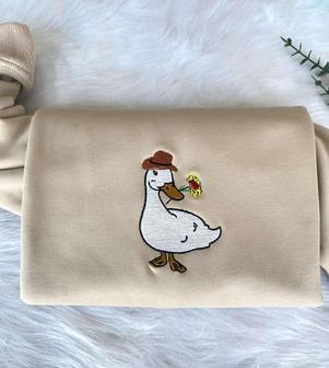 Embroidered Cowboy Goose Sweatshirt, Ducks and Flowers Embroidered Sweatshirt For Family | Mazezy