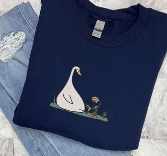 Embroidered Crewneck Sweatshirt, Silly Goose Sweatshirt, Flower Sweatshirt For Family | Mazezy