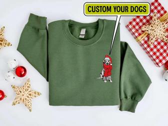 Embroidered Custom Christmas Dog Sweatshirt, Personalize Dog Christmas Sweater For Family | Mazezy