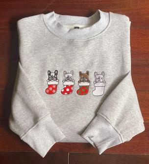 Embroidered French Bulldog Santa Christmas Sweatshirt, Best Gift For Christmas | Mazezy AU