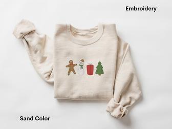 Embroidered Gingerbread Cookies Sweatshirts, Embroidered Sweatshirt For Christmas | Mazezy