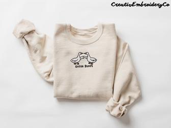 Embroidered Goose Bumps Sweatshirts, Goose Bumps Embroidery Crewneck For Family | Mazezy