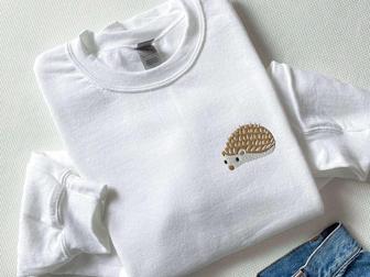 Embroidered Hedgehog Sweatshirt, Hedgehog Sweatshirt, Cottagecore Sweatshirt For Women | Mazezy CA