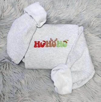 Embroidered Ho Ho Ho Christmas Sweatshirt, Ho Ho Ho Santa Unisex Sweatshirt For Family | Mazezy AU