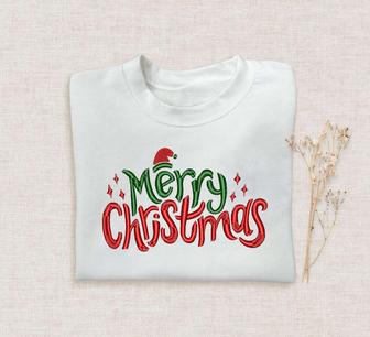 Embroidered Merry Christmas Sweatshirt, Happy Christmas Sweatshirt For Family | Mazezy
