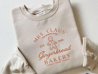 Embroidered Mrs Claus Gingerbread Christmas Sweatshirt, Gift For Christmas | Mazezy